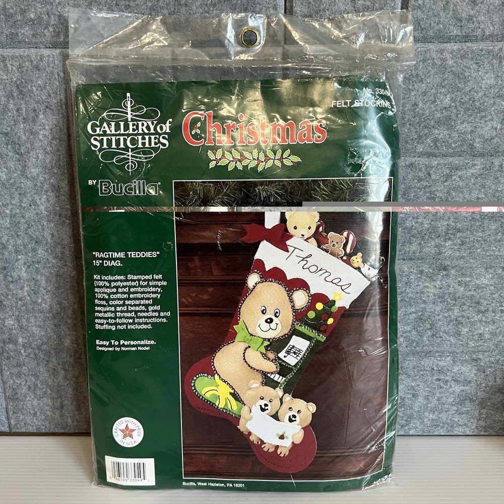 Bucilla Felt Stocking Kit 33049 Ragtime Teddies 15" Sealed